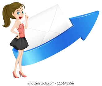 illustration of a girl, arrow and envelop on a white background