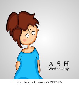 Illustration of Girl with Ashes Cross for Ash Wednesday