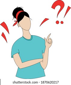  ilustración de una niña haciendo una pregunta, solución de duda pensar problema de decisión 