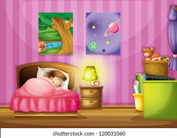 Illustration Of A Girl And A Beautiful Bedroom