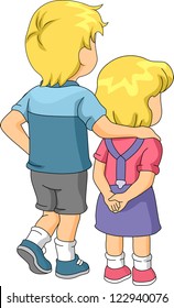 Illustration of a Girl Being Led by Her Elder Brother