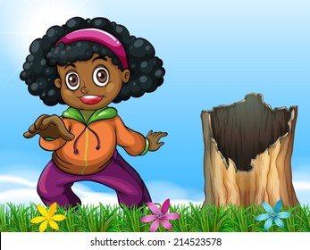 Illustration of a girl beside the stump