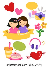 Illustration of Girl Best Friends Design Elements