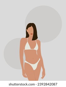 Illustration of a girl in a bikini on a light blue background.