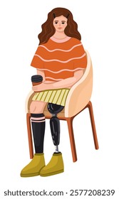 Illustration of a Girl with Bionic Prosthetic Leg. Representing people with disabilities. Vector.