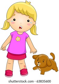 Illustration of a Girl Bitten by a Dog