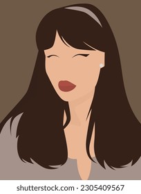 Illustration of a girl in a blouse and with long hair. Sympathetic brown-haired woman with bangs. Design for avatars, posters, backgrounds, templates, banners, textiles, postcards.