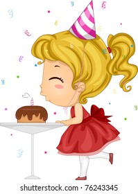 Illustration of a Girl Blowing Her Birthday Candle