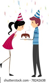 Illustration of a Girl Blowing Her Birthday Candles