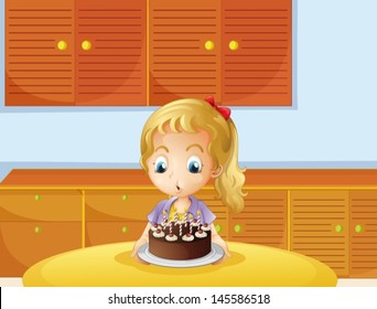 Illustration of a girl blowing her cake