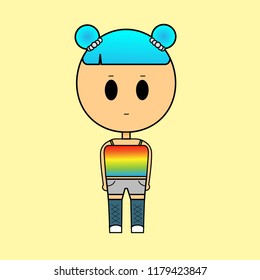 Illustration of a Girl with blue hair in an iridescent T-shirt. vector illustration.