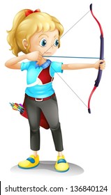 Illustration of a girl with a bow and arrow on a white background