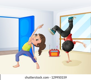 Illustration of a girl and a boy dancing