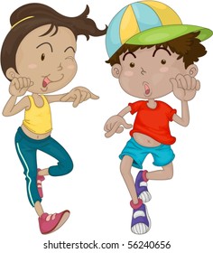 Illustration of Girl & Boy Doing Exercise on white background