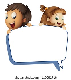 illustration of girl and boy holding callout picture on a white