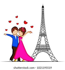 Illustration of girl and boy holding each other for Valentine's Day