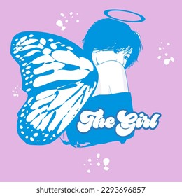 Illustration of a girl with butterfly wing EPS 10 Editable Vector svg