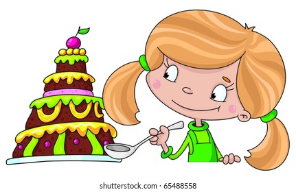 illustration of a girl and cake