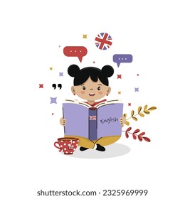 
Illustration of a girl with a cap in doodle style. English, education. Learning English, isolate on white background. Vector illustration.