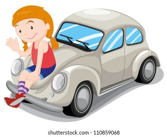 Illustration Girl Car On White Background Stock Vector (Royalty Free ...