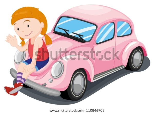 Illustration Girl Car On White Background Stock Vector (Royalty Free ...