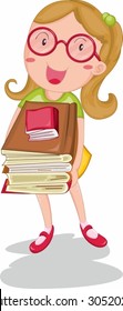 illustration of a girl carrying books