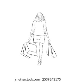 illustration of a girl carrying shopping bags for drawing book