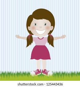 Illustration of girl, in cartoon style and sketch, vector illustration