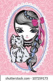 illustration of a girl with a cat