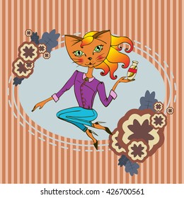 illustration of girl with a cat head