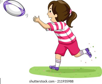 Illustration of a Girl Catching a Rugby Ball