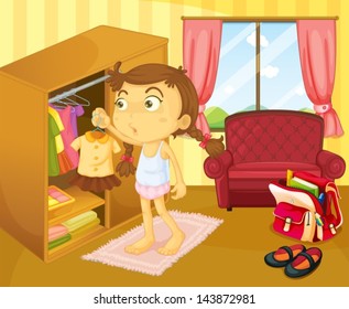 Illustration of a girl changing clothes