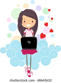 Illustration of a Girl Chatting with Someone Through Her Laptop