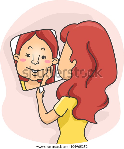 Illustration Girl Checking Herself Mirror Stock Vector (Royalty Free ...