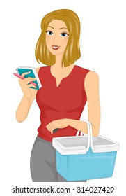 Illustration of a Girl Checking the Items on Her Shopping List