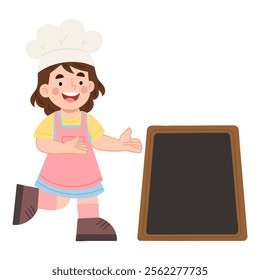 Illustration of a girl chef with a chalkboard