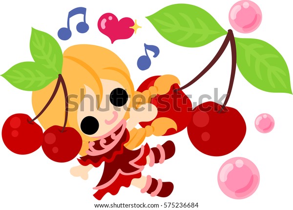 Illustration Girl Cherry Dress Stock Vector Royalty Free 575236684 Shutterstock