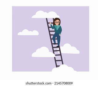 illustration of a girl climbing a ladder into the clouds