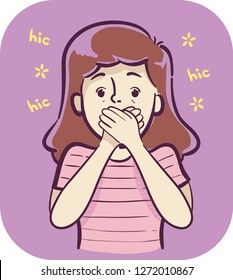 Illustration of a Girl Closing Her Mouth with Hiccups