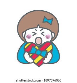 
Illustration of a girl confessing to her serious chocolate on Valentine's Day