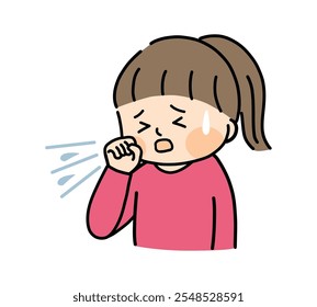 Illustration of a girl coughing.