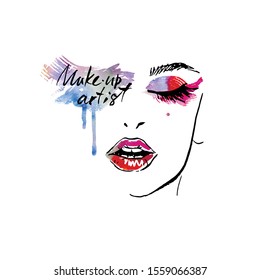 Illustration of a girl with creative make-up. Logo for makeup artist.