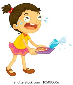 illustration of a girl crying on a white background