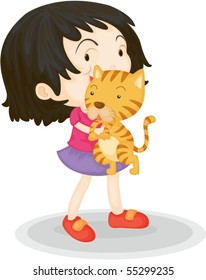 Illustration of A Girl With a Cub on white background
