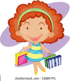 Illustration of a girl with curly hair  on a white background