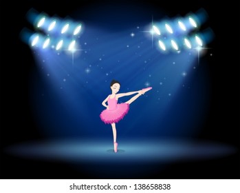Illustration of a girl dancing ballet at the stage with spotlights
