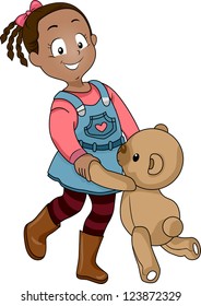Illustration of a Girl Dancing with a Teddy Bear