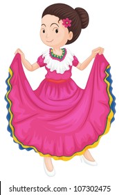 illustration of a girl dancing traditional dress