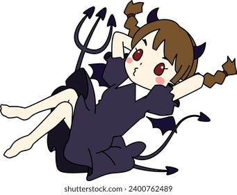 Illustration of a girl devil relaxing while floating