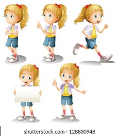 Illustration of a girl with different positions on a white background